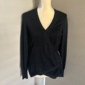 Guess Black V-Neck blouse with gold zipper size L
